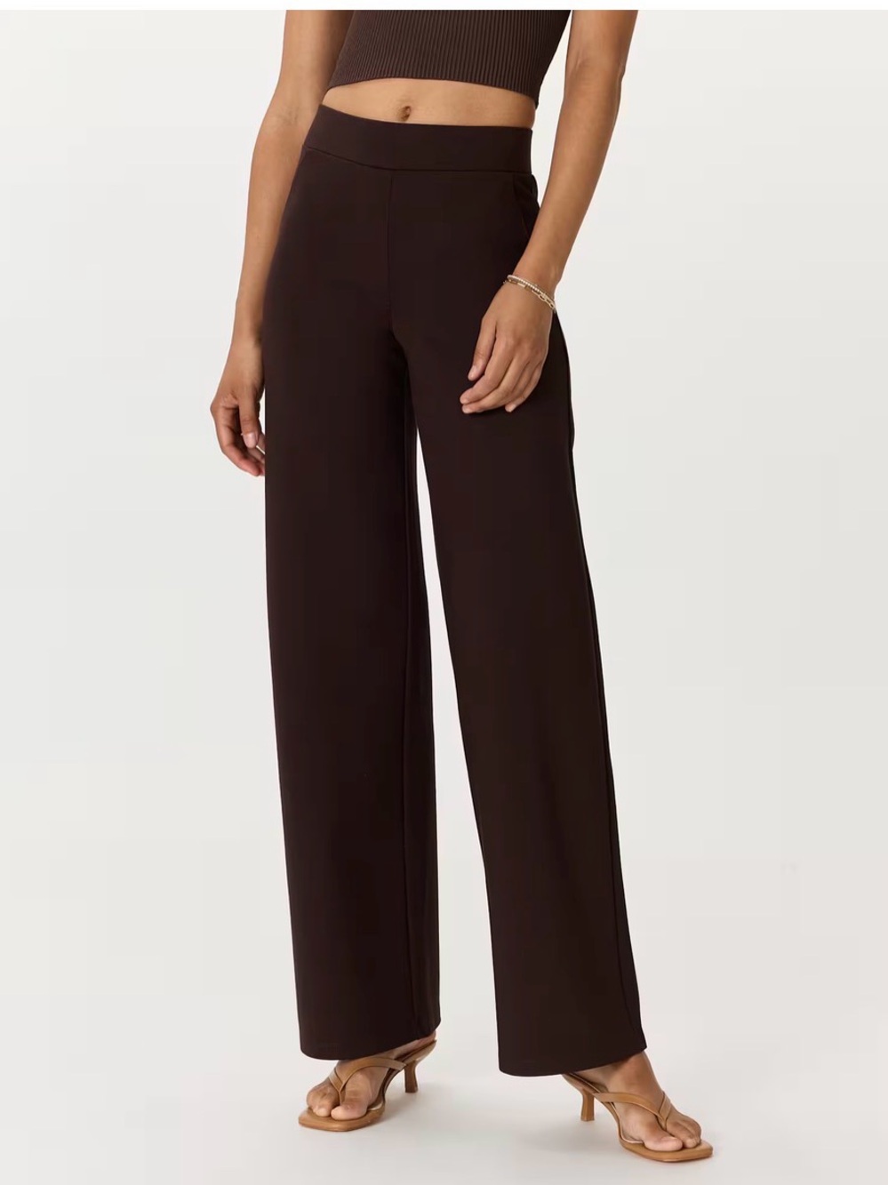 Wide-Leg High-Rise Women's Pants — Dark Brown